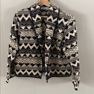 Vintage aztec boxy blazer cream black 100% cotton thick woven tapestry material